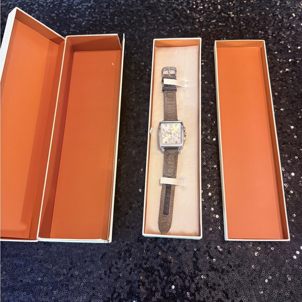 Coach Silver and Brown Leather Watch